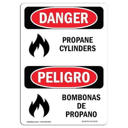 Signmission Safety Sign, OSHA Danger, 14" Height, Aluminum, Propane Cylinders With Symbol, Spanish OS-DS-A-1014-VS-1538